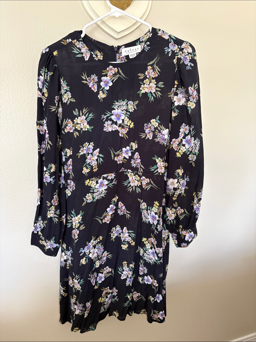 Velvet by Graham & Spencer Navy Floral Long-Puff-Sleeve Shift Dress